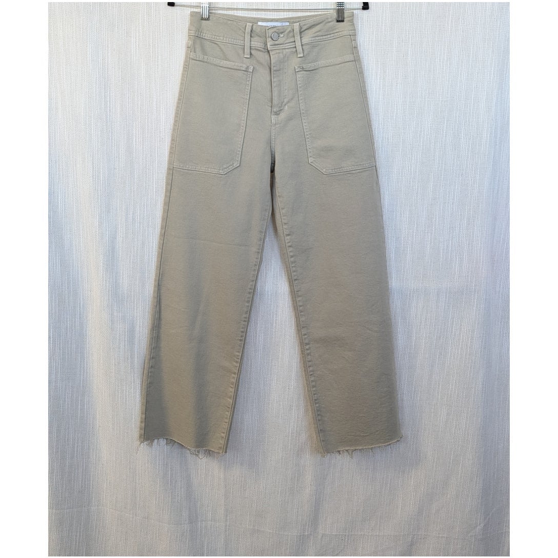 Just Black Denim Nautical Wide Leg Jeans Green Gray Patch Pockets Size 27