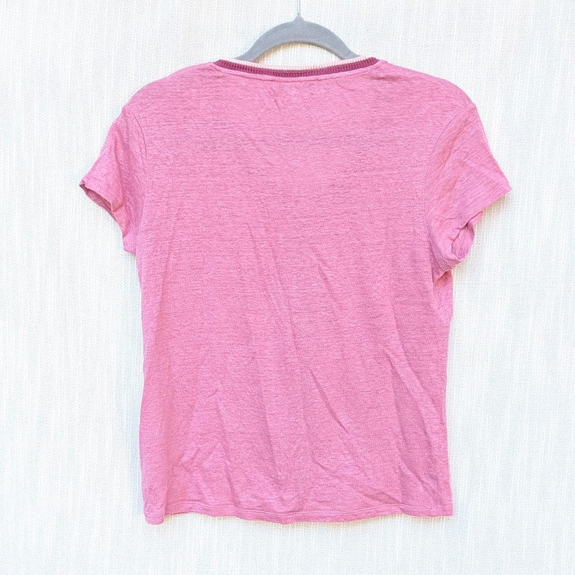 Gerald Darel Linen Tee Top Womens 1/S Pink Short Sleeve V-neck