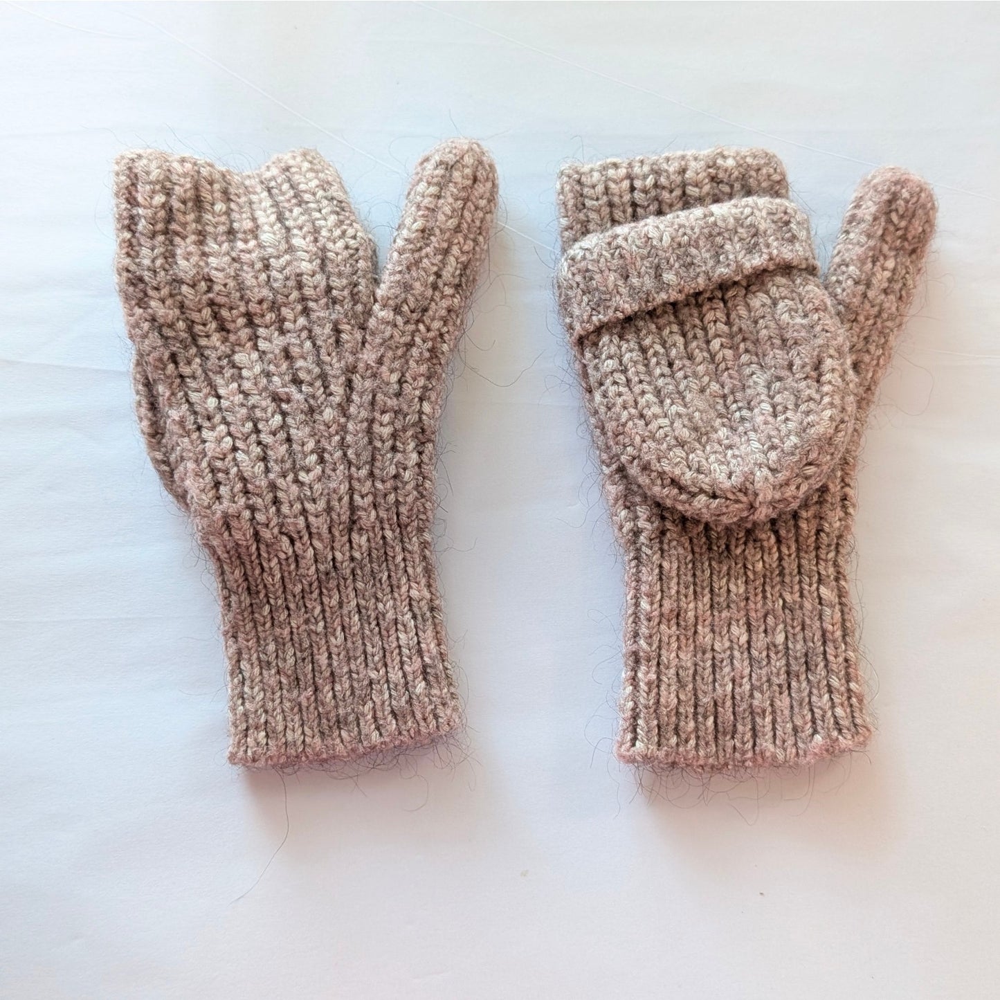 COS Cotton Chunky Knit Mittens Gloves Pink/Beige/Tan, size XS-S