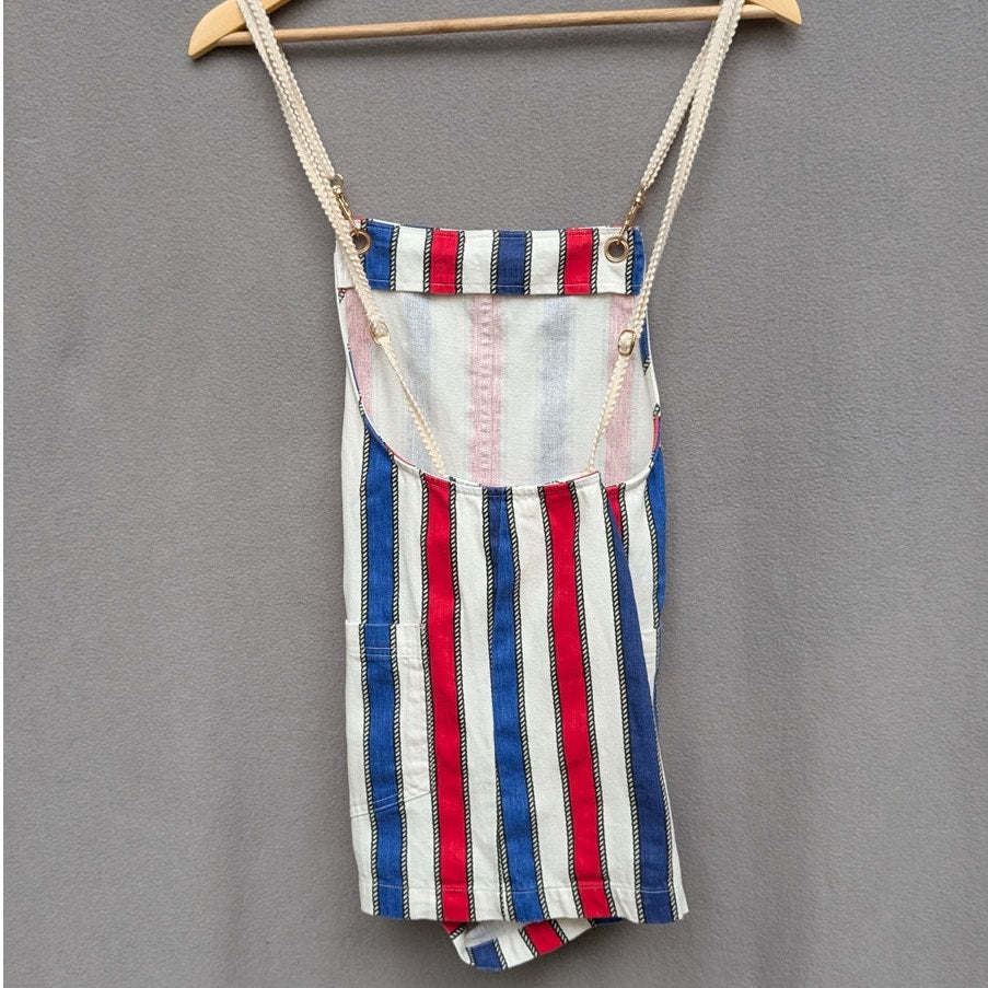 Show Me Your Mumu Striped Trude Romper Denim Short Overalls, size XS