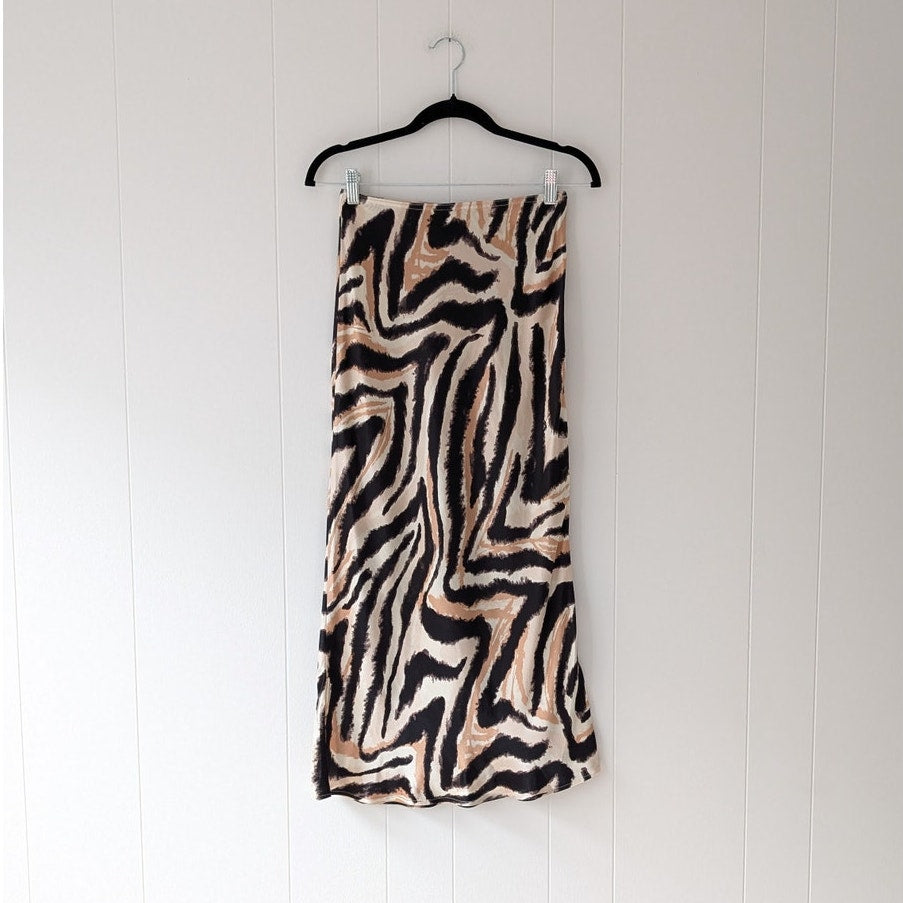 Topshop Tiger Animal Print Maxi Bias Satin High Rise A-line Skirt in Multi, sz 4