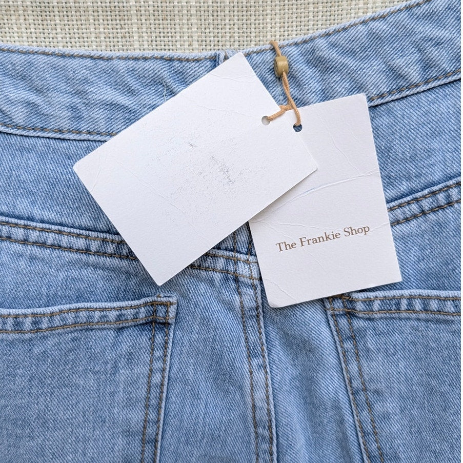 The Frankie Shop Kai Cargo Denim Pants Womens M Worn Wash High-rise Wide Leg NWT