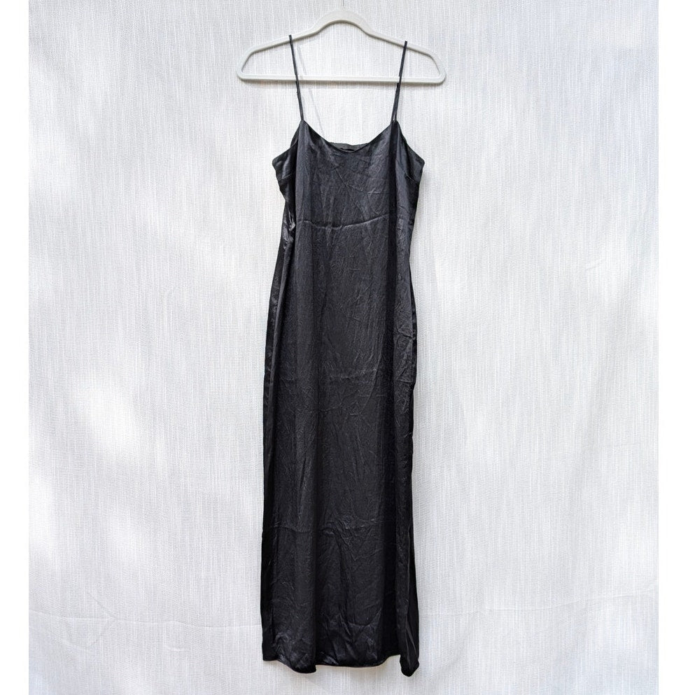 Jenni Kayne Slip Dress Womens S Black Satin Sleeveless Midi Maxi