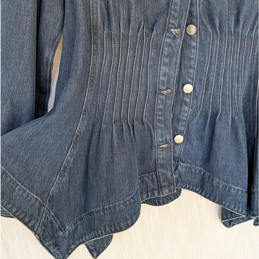 Anthropologie Pleated Denim Shirt Shacket Womens S Blue Long Sleeve Button-up