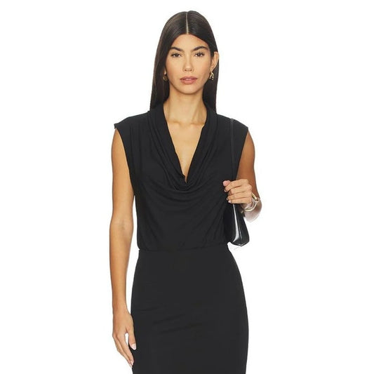 Anine Bing Jeanette Bodysuit Womens S Black NWT Black Jersey Cowl Neck Tank