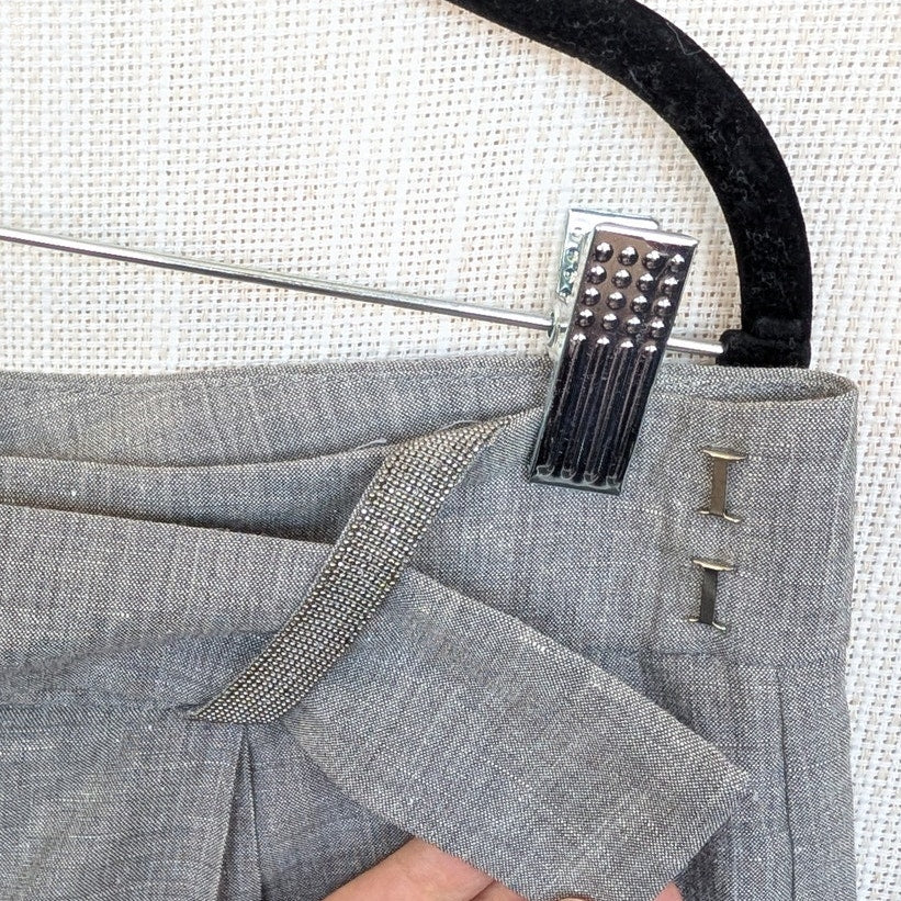 Brunello Cucinelli Wool/Linen Pants Womens 10 Gray High-rise Tapered Trousers