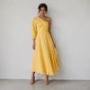 Rachel Comey Tipple Linen Midi Dress Womens 4 Yellow One Shoulder Asymmetric