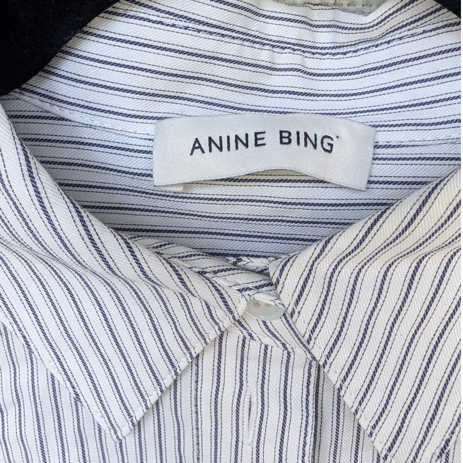 Anine Bing Essie Shirt Womens S White/Blue Oversized 100% Cotton Button-up