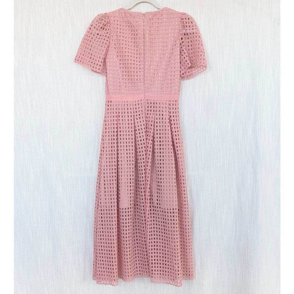 RP Rachel Parcell Lace Midi Dress Womens 0 Pink Rose Short Sleeve Square Neck