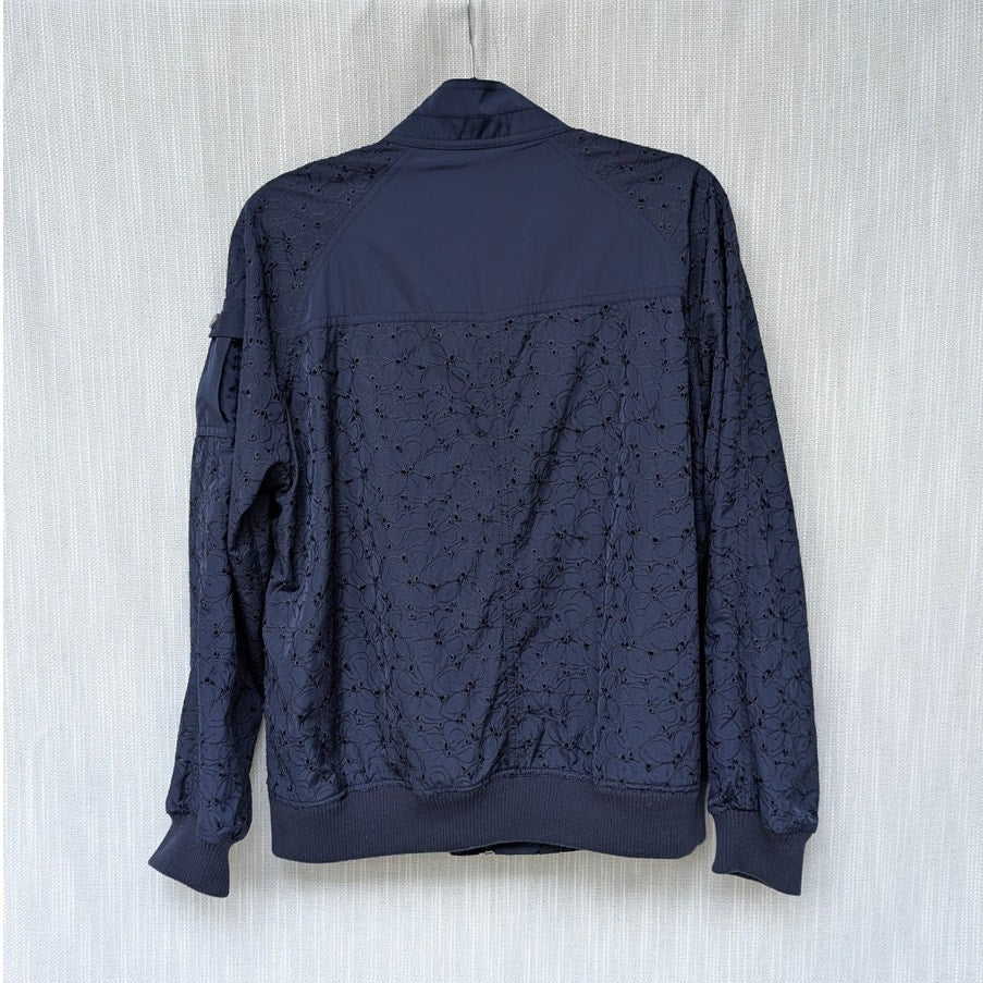 Ted Baker Larsine Coated Lace Bomber Jacket In Navy, size 3/L