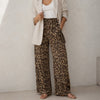 Lakbi Brown Animal Print High-rise Straight Wide Leg Flowy Pants, size S