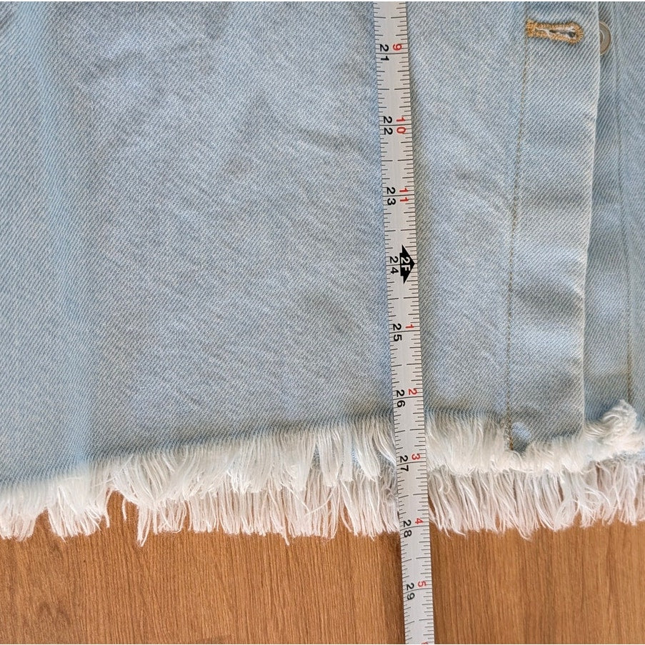 COS Frayed Short-Sleeved Denim Shirt Womens 4 Blue Cotton Contrast Button-Up