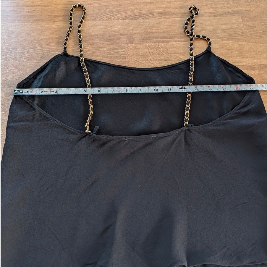 Anine Bing Chelsea Tank Top Womens L Black Crepe Gold Chain Straps Sleeveless
