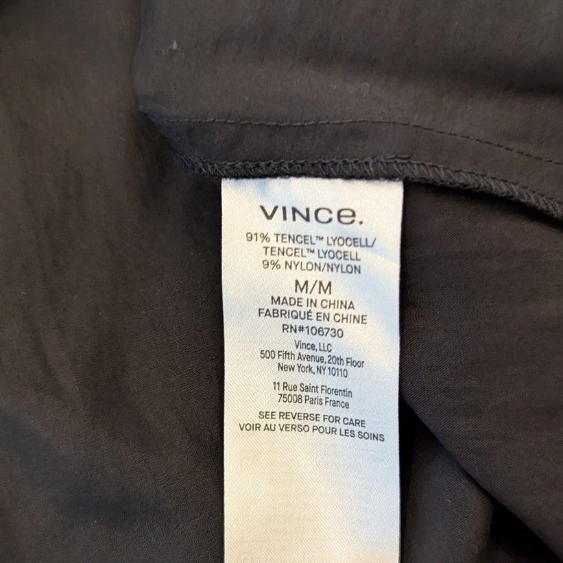 Vince Flutter-Sleeve Tie-Back Midi Dress Womens M Black V-neck Sleeveless