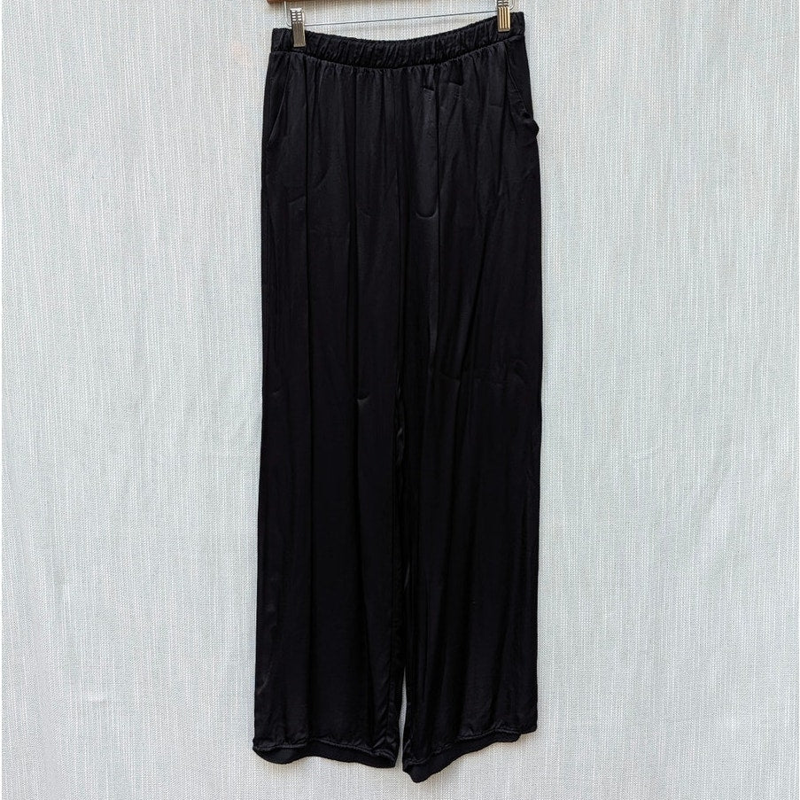Nation LTD Riviera Pants Womens S Black Satin Mid-rise Wide Leg Palazzo Relaxed
