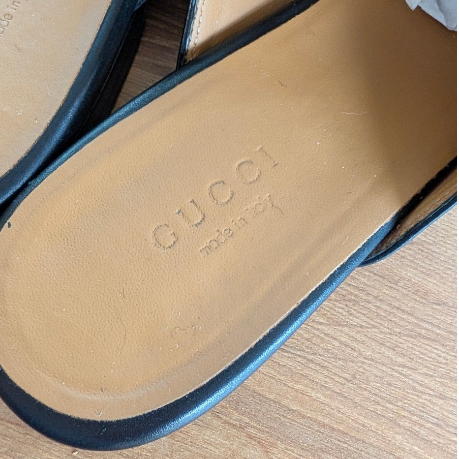 Gucci Princetown Leather Mule Loafer Slipper Womens EU 38/US 8 Black Italy Flat