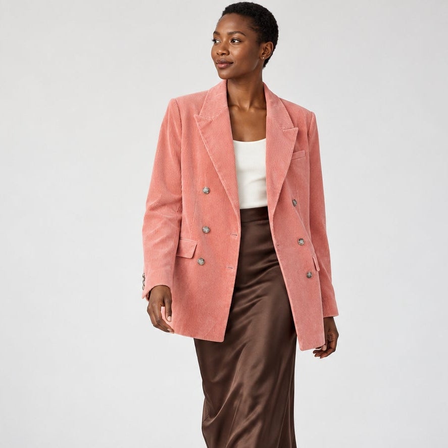 Banana Republic Rivoli Corduroy Double-Breasted Blazer Pink Tall 10