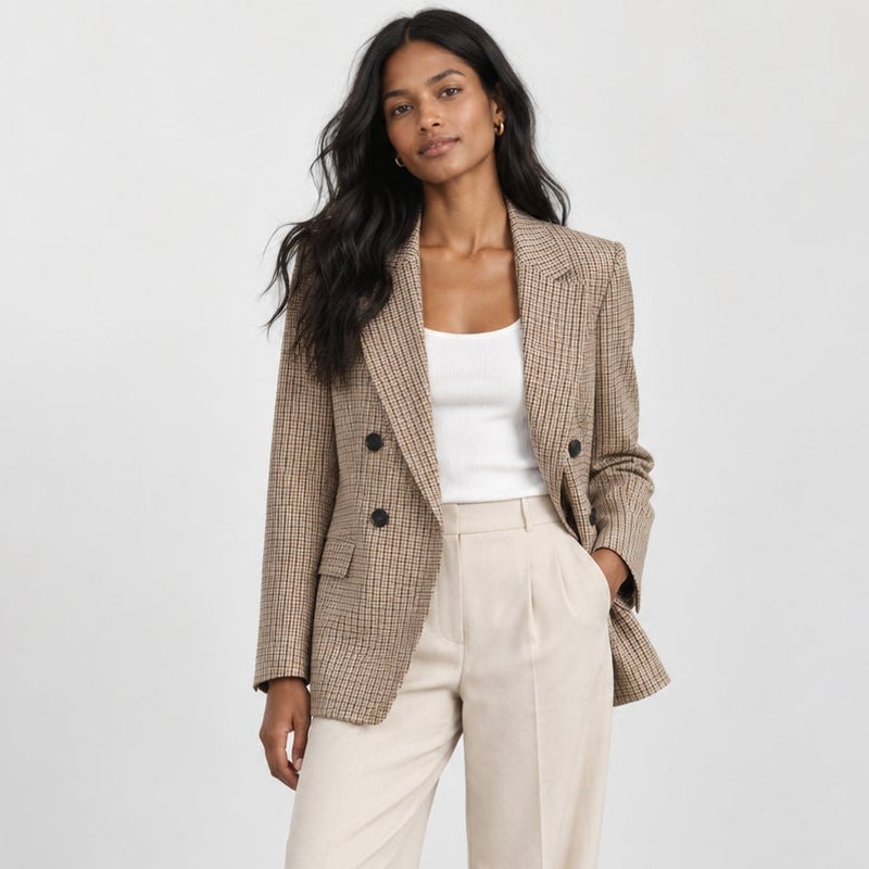 Banana Republic BR Plaid Blazer Womens 4 Brown Double-breasted Long Sleeve