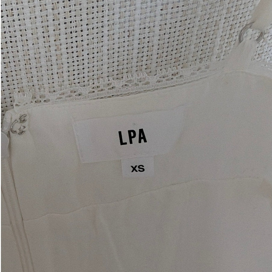 LPA Janelle Mini Dress Womens XS White Poplin Eyelet Ruffle Sleeveless
