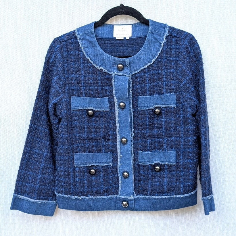 Kate Spade Broome Street Blazer Jacket Womens S Wool Blend Denim Tweed Button