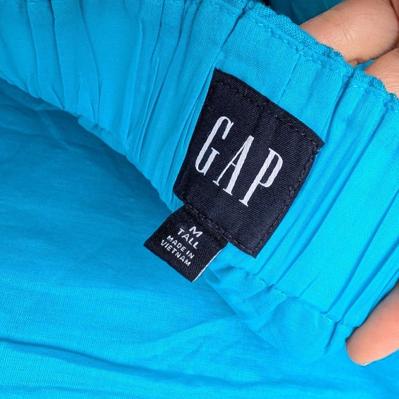 Gap Linen-Blend Bubble Mini Dress Womens M Tall Blue Sleeveless Square Neck