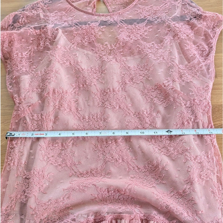 RED Valentino Lace Dress Womens IT 48/ L Pink Belted Short Sleeve Ruffle Mini