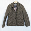 Burberry Quilted Jacket Coat Women's L Green Button Front Long Sleeve Checked