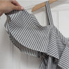 Veronica Beard Grant Cold Shoulder Gray/White V-Neck Button Striped Top, size 8