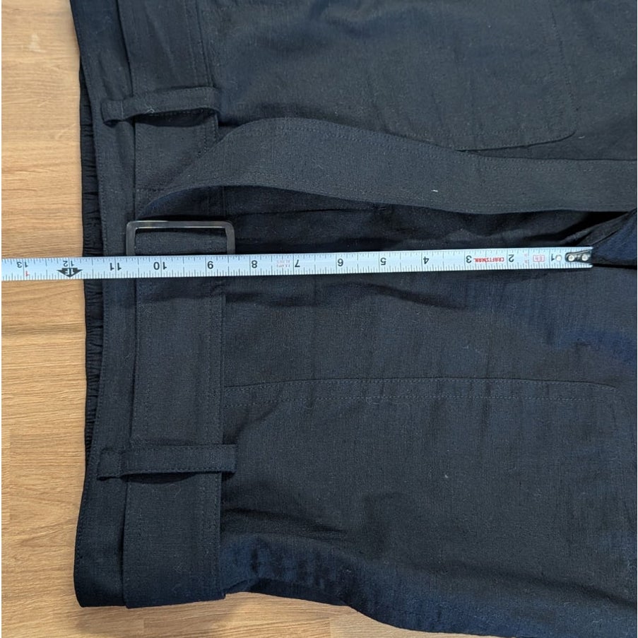 Vince Linen Blend Belted Cargo Cropped Pants Black Size M