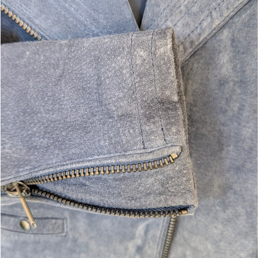 Blank NYC Morning Suede Moto Jacket Womens M Blue Long Sleeve Zip