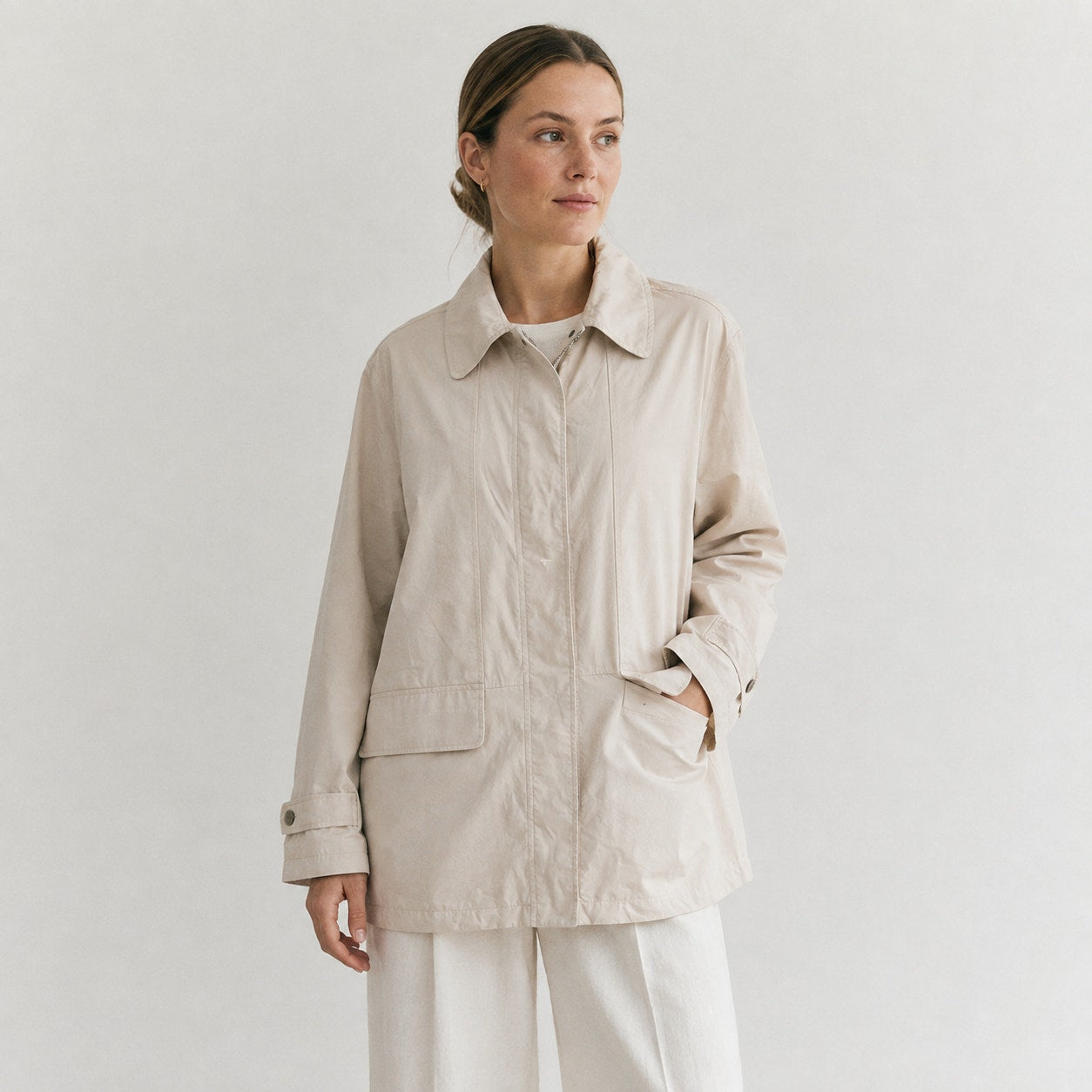 London Fog Women's Limited Beige Cotton Blend Trench Zip Coat Jacket, size L