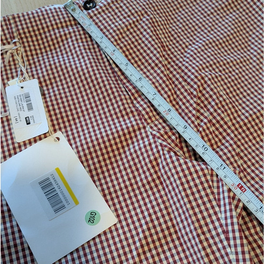 Berwich Laura 67 Pants Womens IT44 US 8 Red Gingham Check Wool es1508x Italy NWT