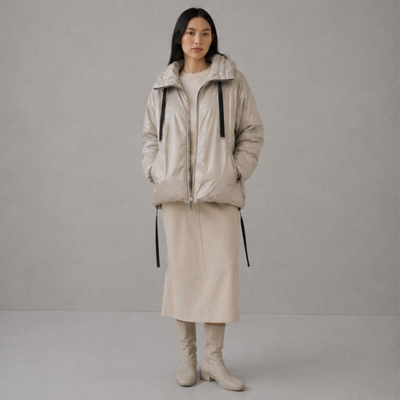 Max Mara Greenfe Oversized Down Jacket Womens 12 Ecru Cameluxe Straight Hooded