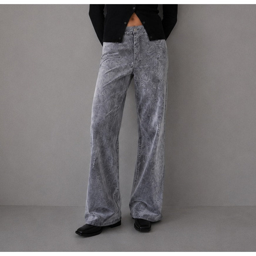 Frame Le Baggy Palazzo Wide Leg Jeans Womens 28 Dark Gray Flocked Full Length