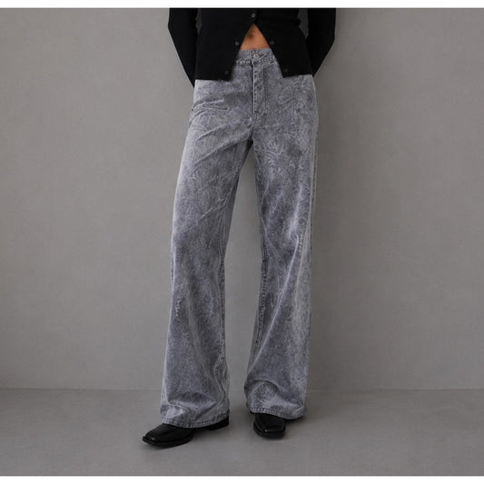 Frame Le Baggy Palazzo Wide Leg Jeans Womens 28 Dark Gray Flocked Full Length