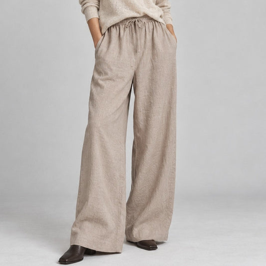 FRAME Linen Lounge Drawstring Pants Beige Size S NWT