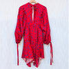 Self-portrait Red Satin Print V-neck Long Sleeve Mini Dress, size 0