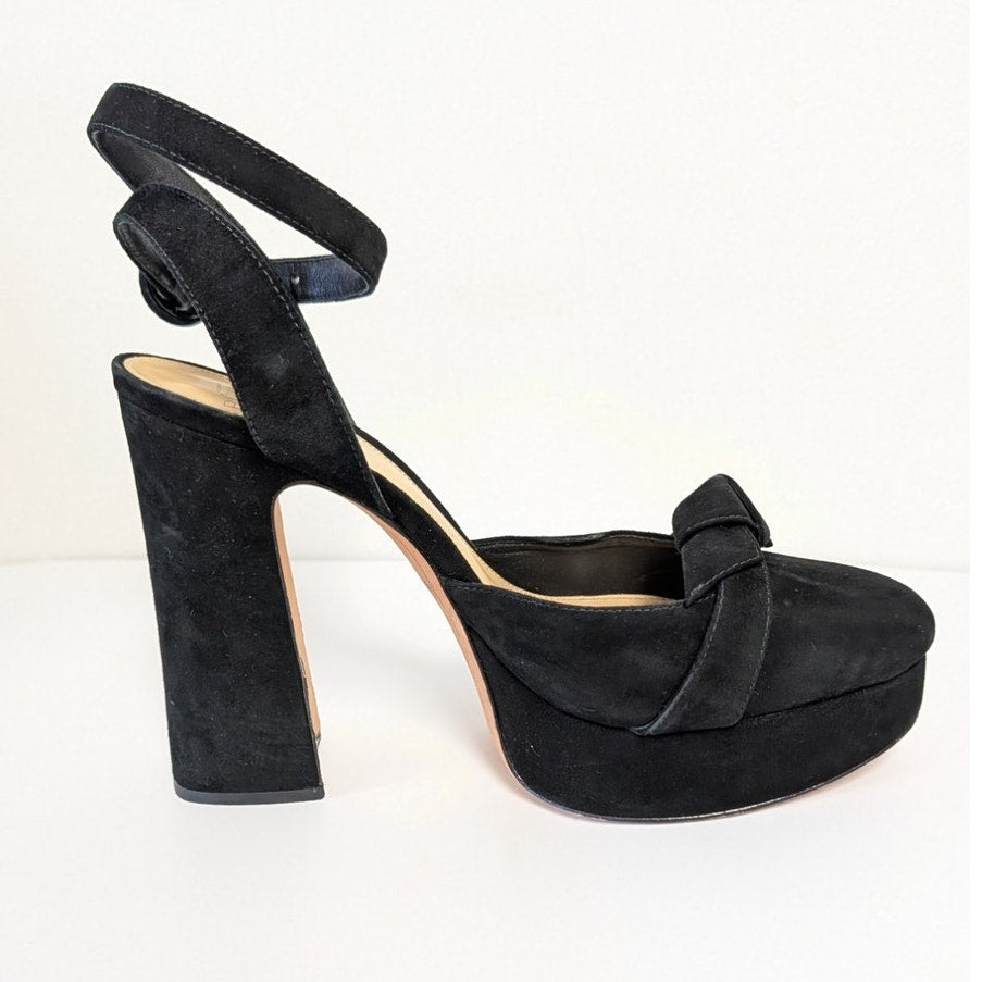 Alexandre Birman Mabeleh Black Suede Bow Platform Sandals EU 38