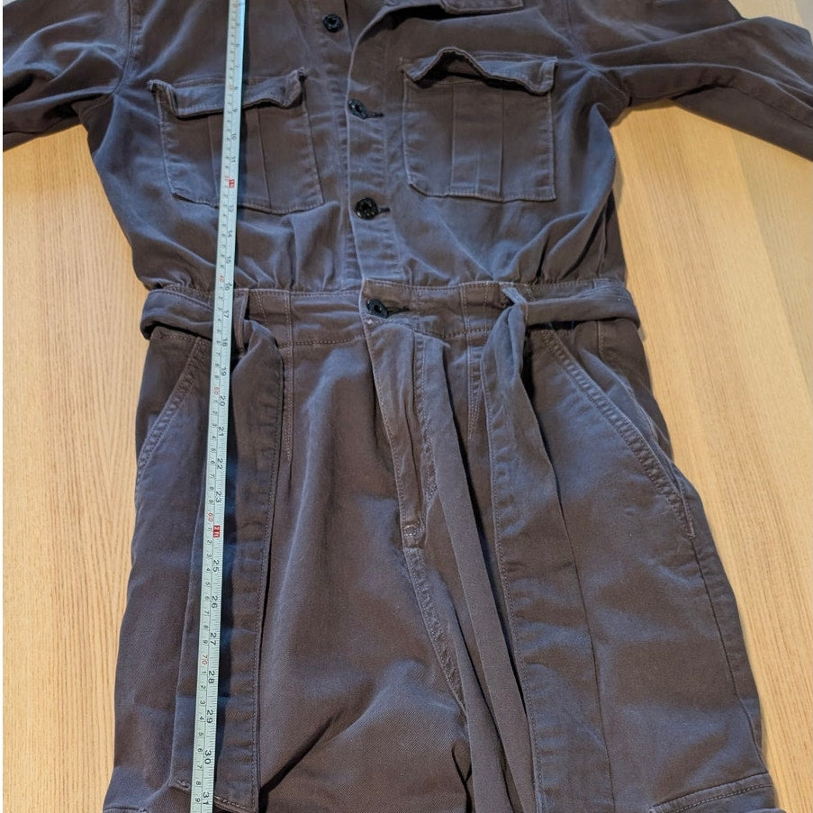 Anthropologie ASKK NY Cargo Jumpsuit Womens 1 Long Sleeve Button Front Wide Leg