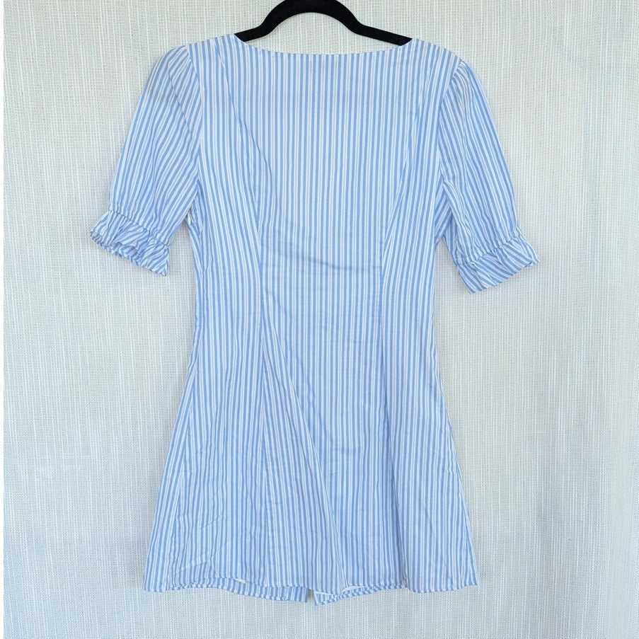 L'Academie Belize Mini Dress Womens XS Sky Striped Cotton Button Front Shirt