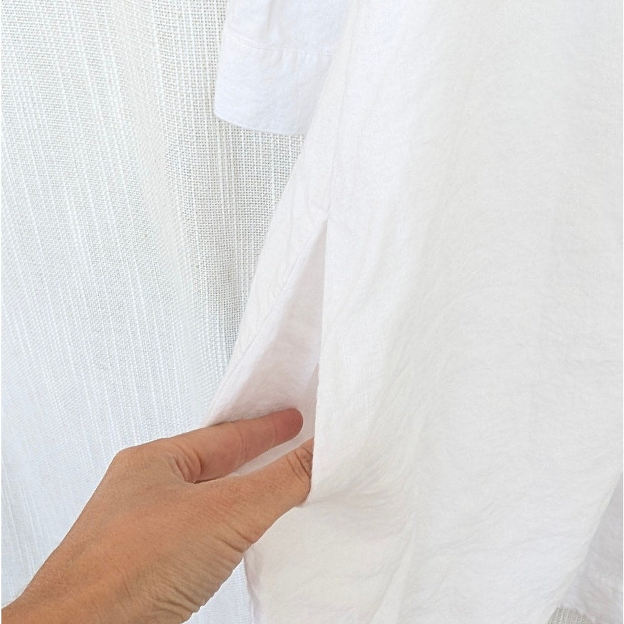 Jenni Kayne Linen August Dress Womens L White Relaxed Mini Shirt 3/4 Sleeve
