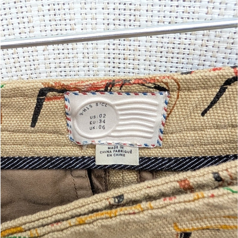 Anthropologie Postmark Beige Cotton Chairs Canvas A-line Wrap Mini Skirt, size 2