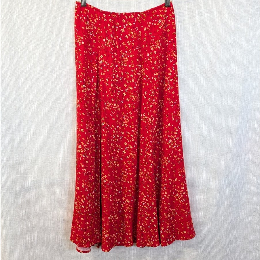 Reformation Zoe Red Floral A-line Midi Skirt Side Slit Size 0
