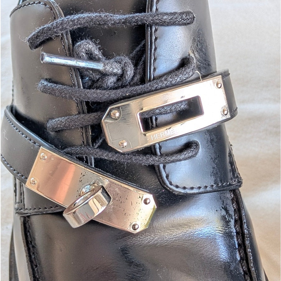 Hermès Derby First Oxford Womens EU 39/ US 8.5 Black Leather Logo Kelly Buckle