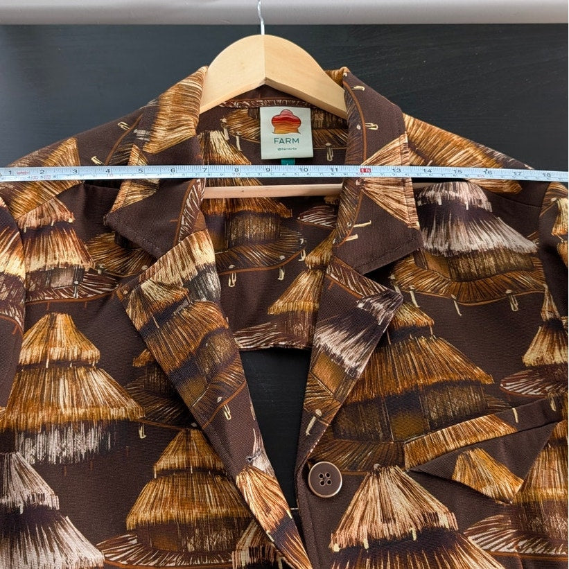 Farm Rio Shuhu Brown Cutout Single-breasted Long Sleeve Blazer Jacket, size L