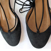 Aquazzura Black Suede Dancer Lace Up Strappy Ballet Flats, Size 38/US8