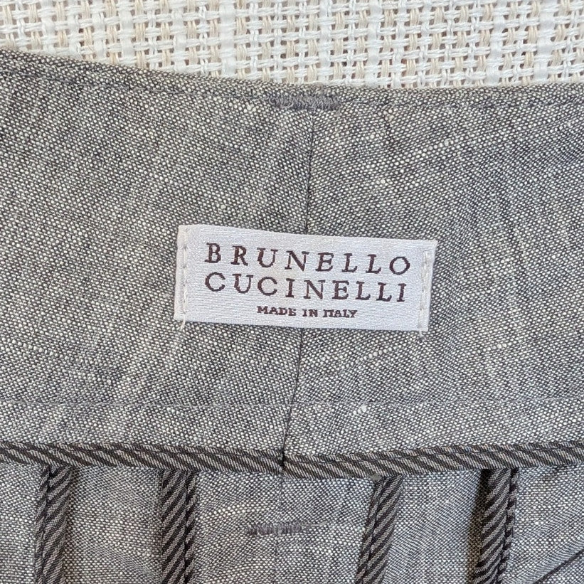 Brunello Cucinelli Wool/Linen Pants Womens 10 Gray High-rise Tapered Trousers
