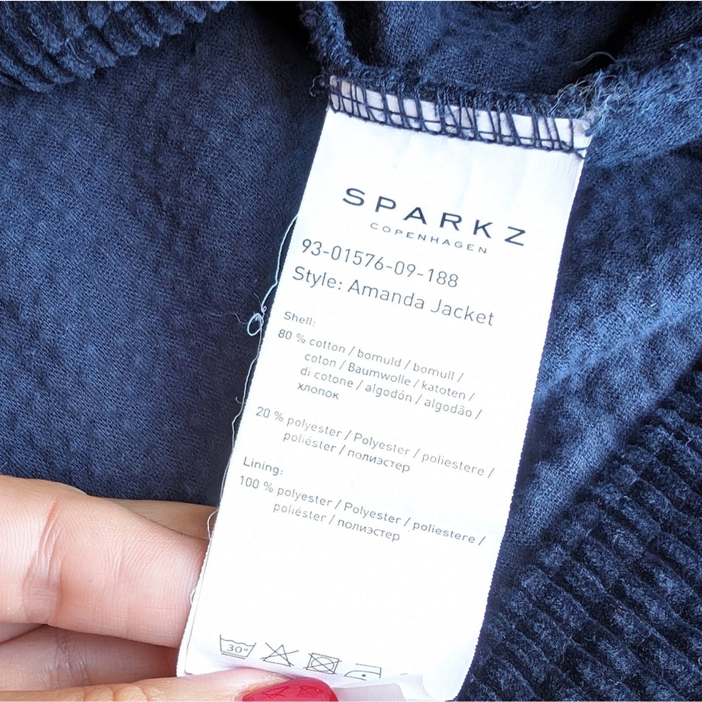 Anthropologie Sparkz Copenhagen Amanda Navy Blue Corduroy Cropped Jacket, size S