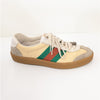 Gucci G74 Web Low Sneakers 6.5M/8.5W/EU40 Oatmeal Striped Suede Logo Lace Up