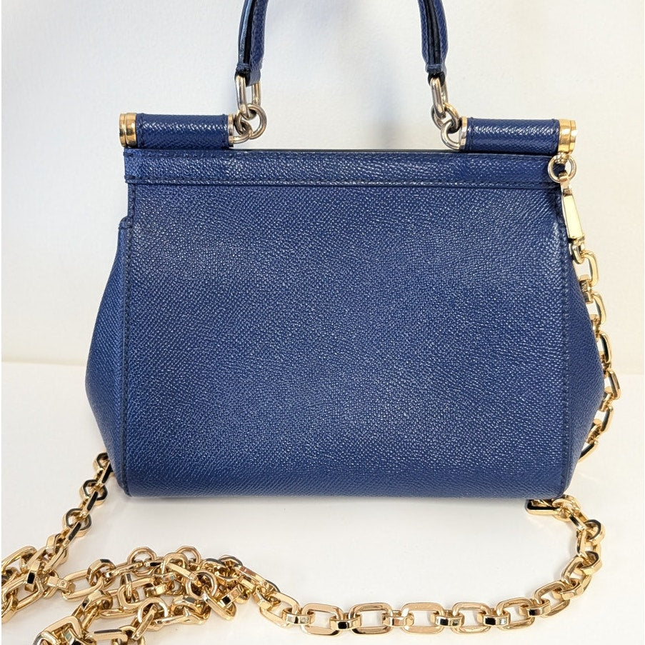 Dolce & Gabbana Leather Miss Sicily Top Handle Small Bag in Blue